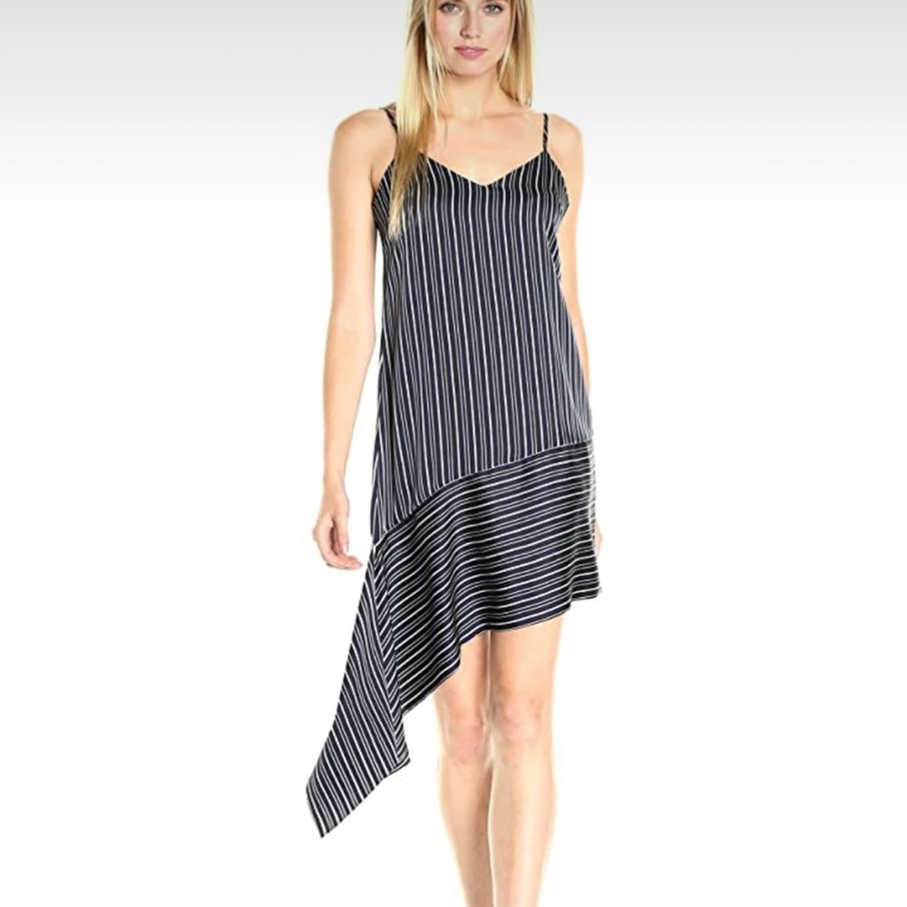 J.O.A Asymmetrical Hem Striped Slip Dress